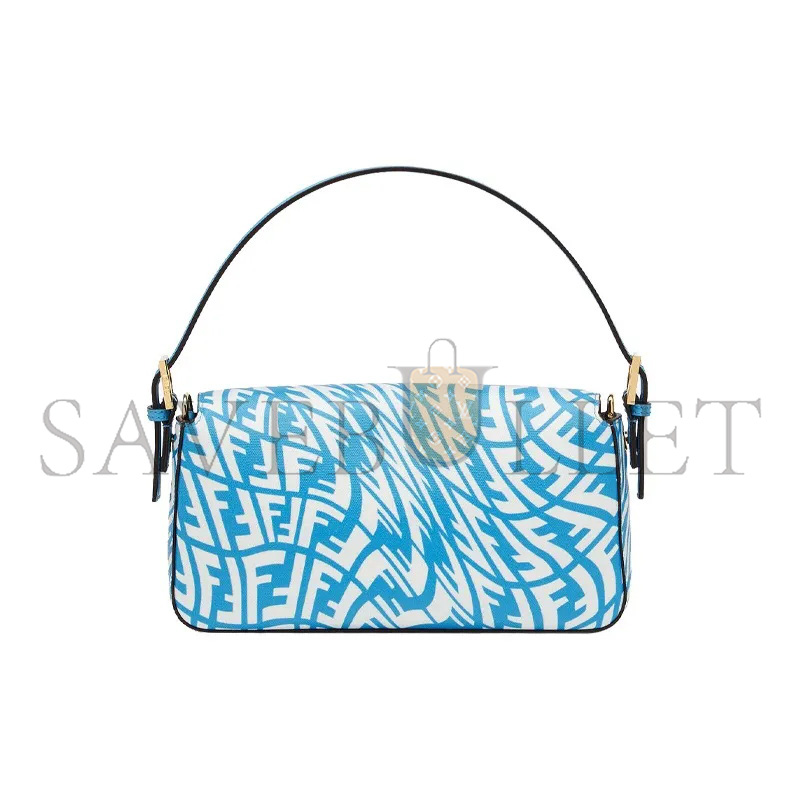 FENDI BAGUETTE 1997 BAG VERTIGO ZUCCA COATED CANVAS BLUE 8BR792AFL1F1E8L (28*13.5*6cm)